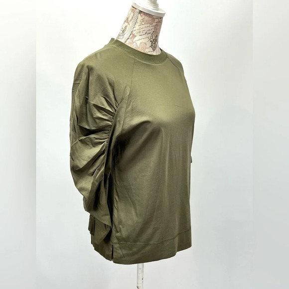 PROLOGUE Military green ruched sleeve crew neck top size S. - Picture 7 of 12